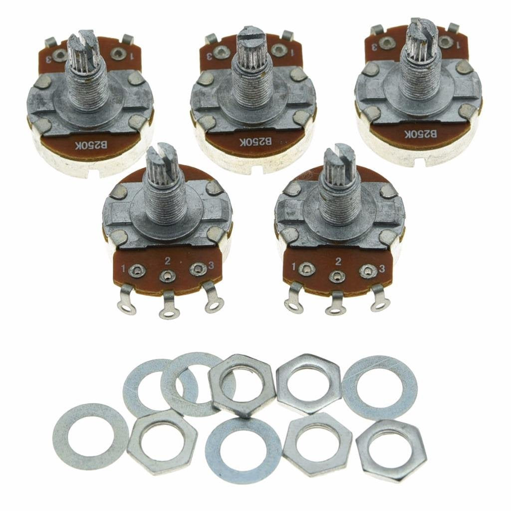 Dopro 5Pcs Linear Guitar Pots Volume 250K Electric Guitar Large Pots 24Mm Base With Long Split Shaft Guitar Potentiometer B250K