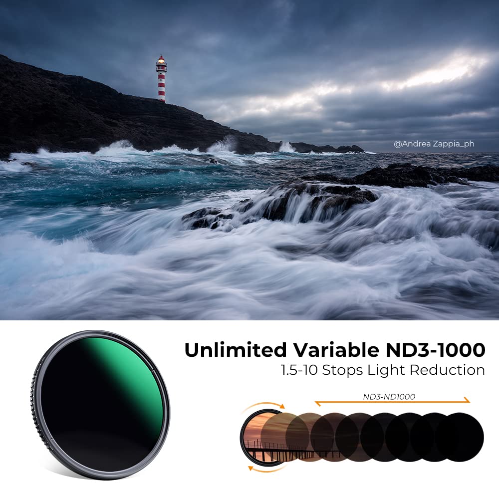 K&F Concept 77mm Variable ND3-1000 Neutral Density Lens Filter 1.5-10 Stops 24 Multi-Layer Coatings D-Series Optical Glass