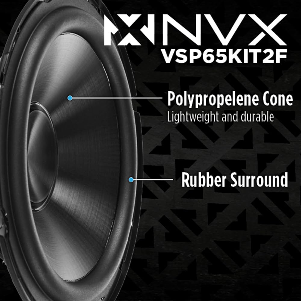 Nvx Vsp65Kit2F 6.5 Premium Car Speakers, 750W Max, 250W Rms, 2-Ohm 2-Way 6-1/2 Inch Component System W/ 1 Silk Dome Tweeters & P