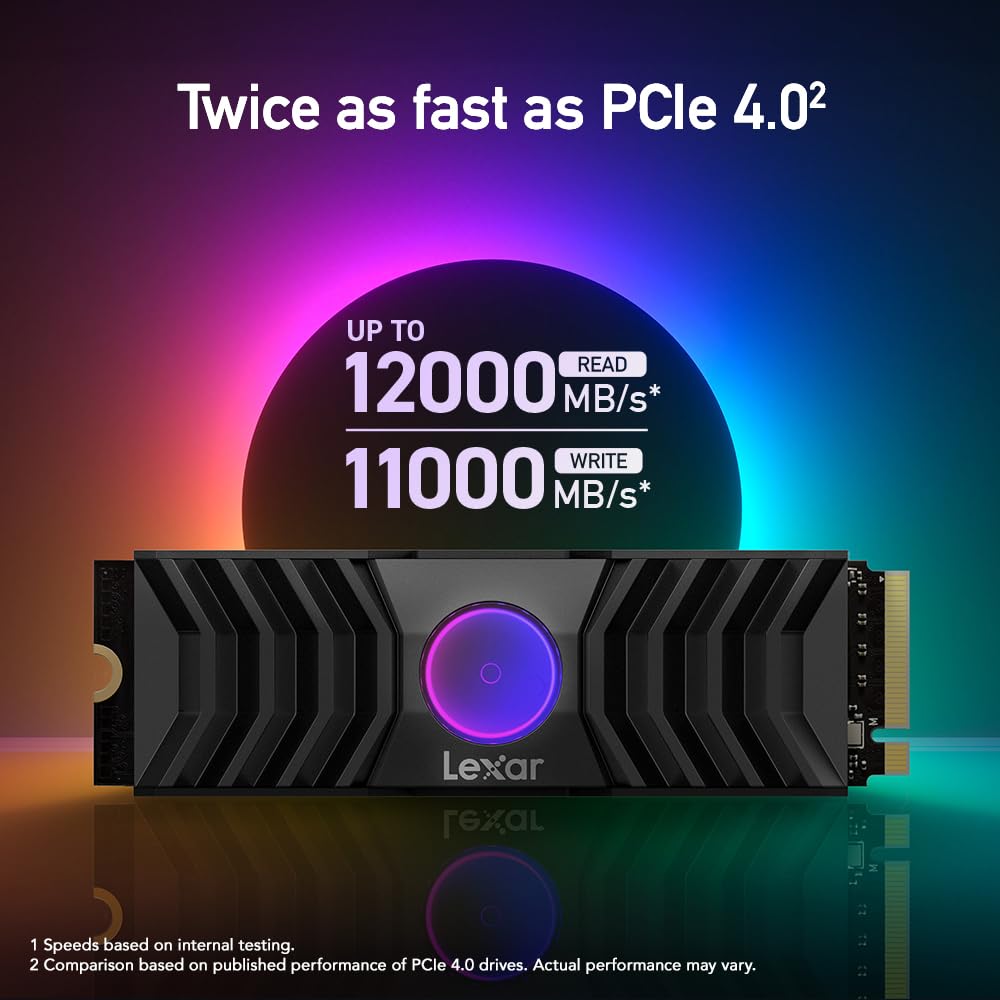 Lexar 2Tb Nm1090 W/Heatsink Ssd Pcie Gen5X4 Nvme M.2 2280 Internal Solid State Drive, Up To 12,000/11,000 Mb/S Read/Write, Gamin