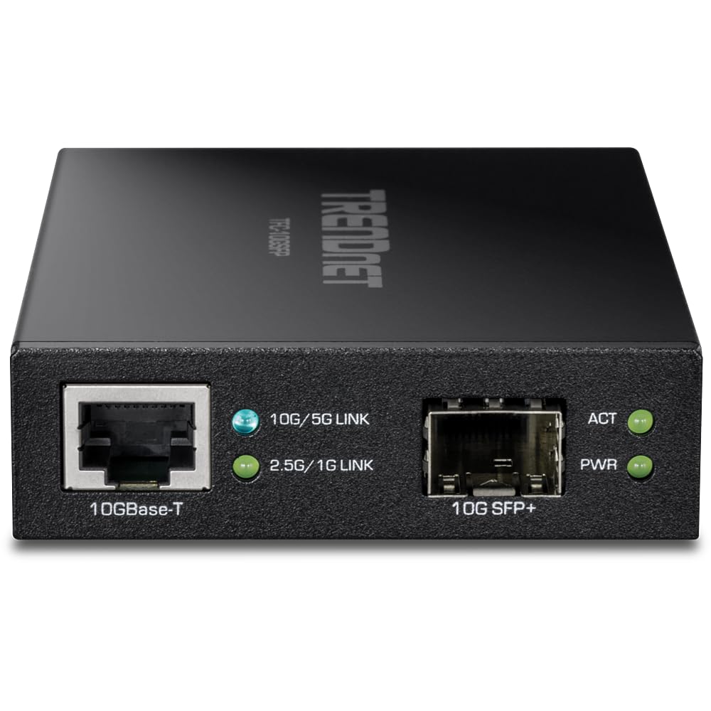 Trendnet 10Gbase T To Sfp+ Fiber Media Converter, Tfc 10Gsfp, 1 X 10G Rj 45 Port, 1 X 10Gbps Sfp+ Slot, Sfp+ To 10G Rj 45, Power