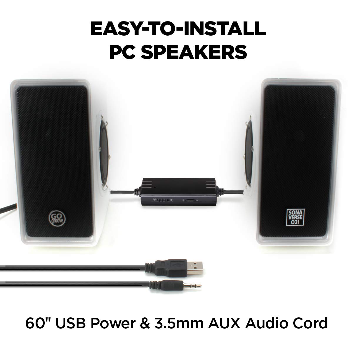 Gogroove Gaming Computer Speakers With Blue Led Light - Sonaverse O2I Speakers For Desktop, Laptop, Pc - Usb Speaker 2.0 With Au