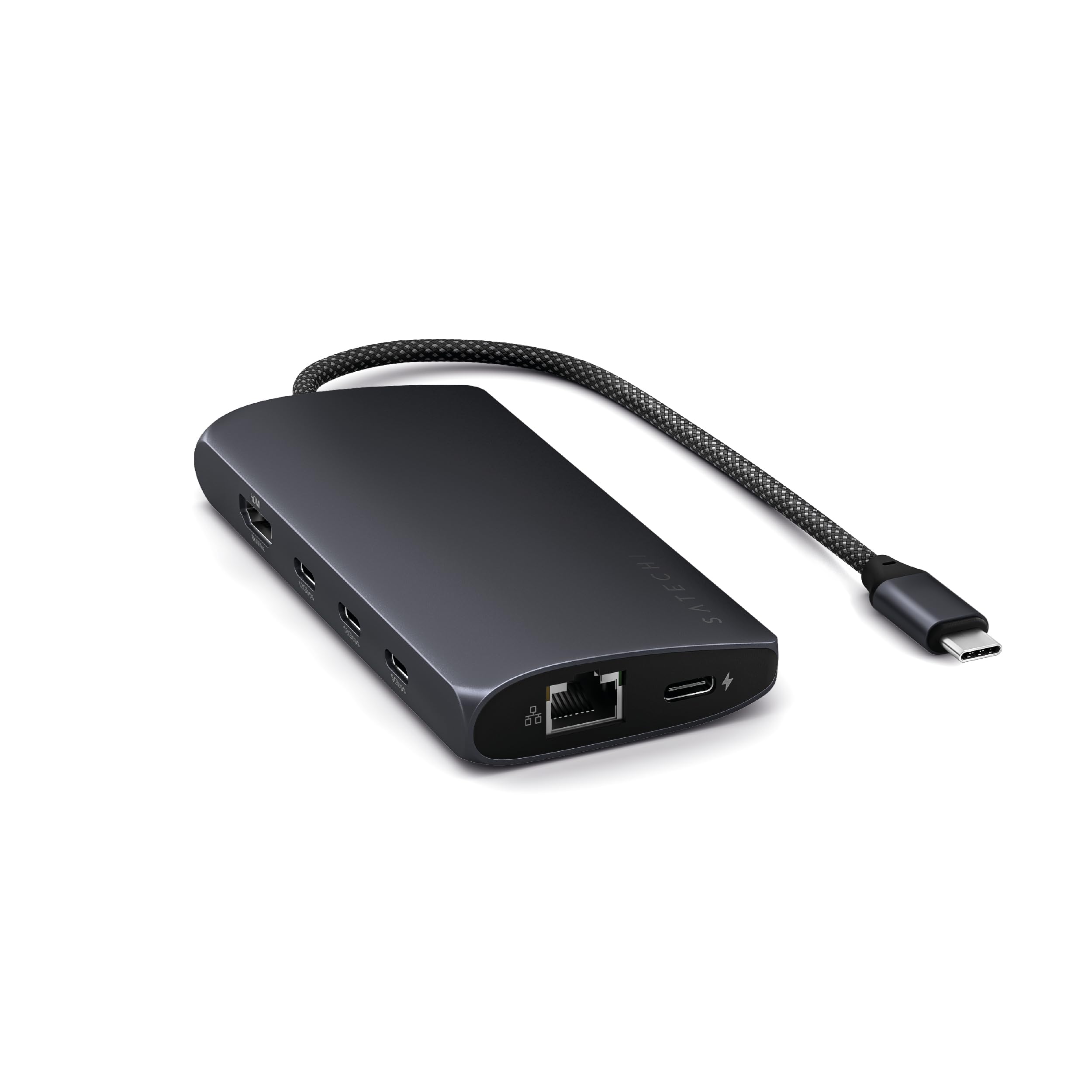 Satechi Usb C Hub Multiport Adapter V3, 8 In 1 Usb C Dongle With 8K Hdmi, 85W Usb C Pd Charging, 4 Usb C Data Ports, Ethernet, Sd Card Reader For Mac, Windows   Midnight