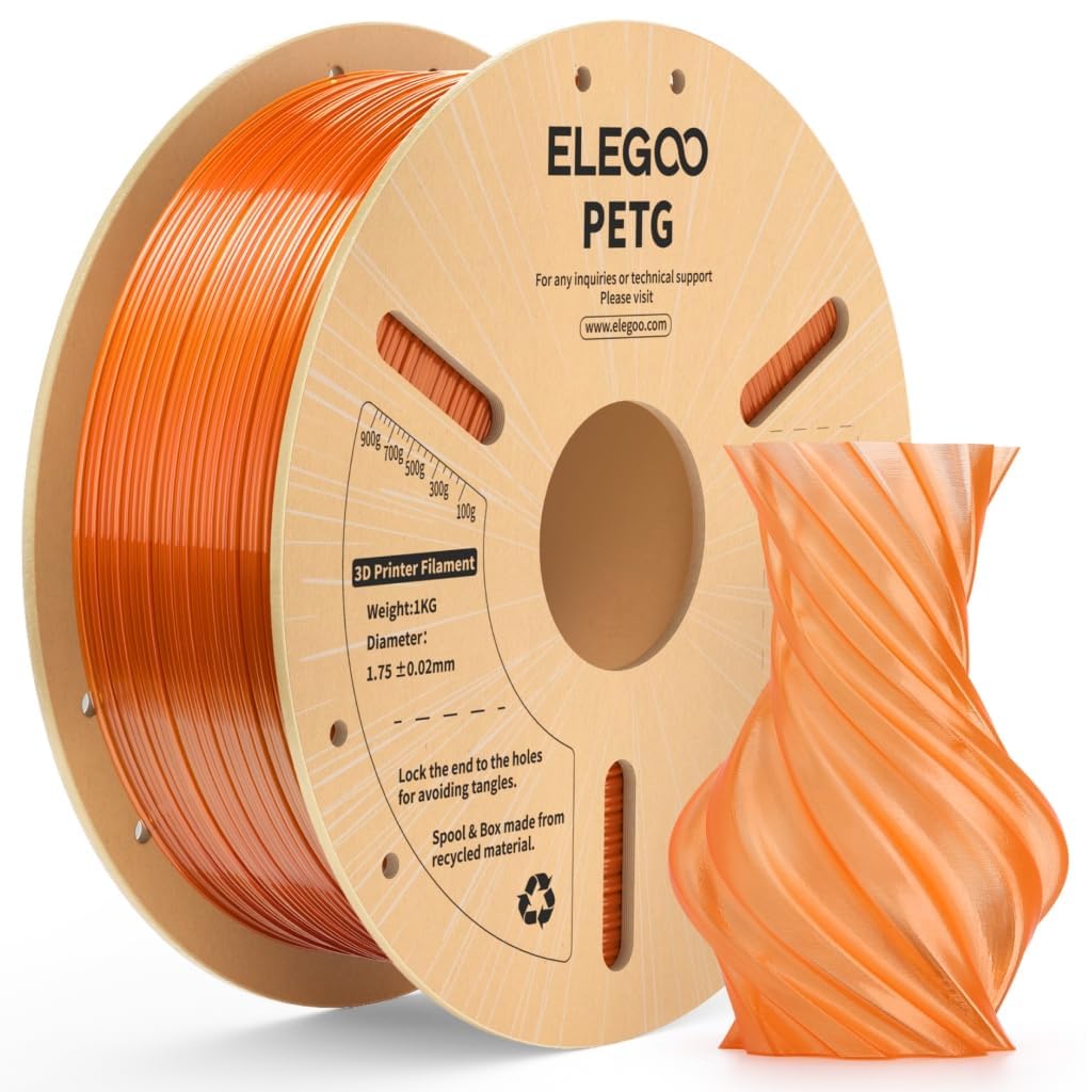 ELEGOO PETG Filament 1.75mm Transparent Orange 1KG, Translucent 3D Printer Filament High Precision, Strong & Durable 1kg Spool(2