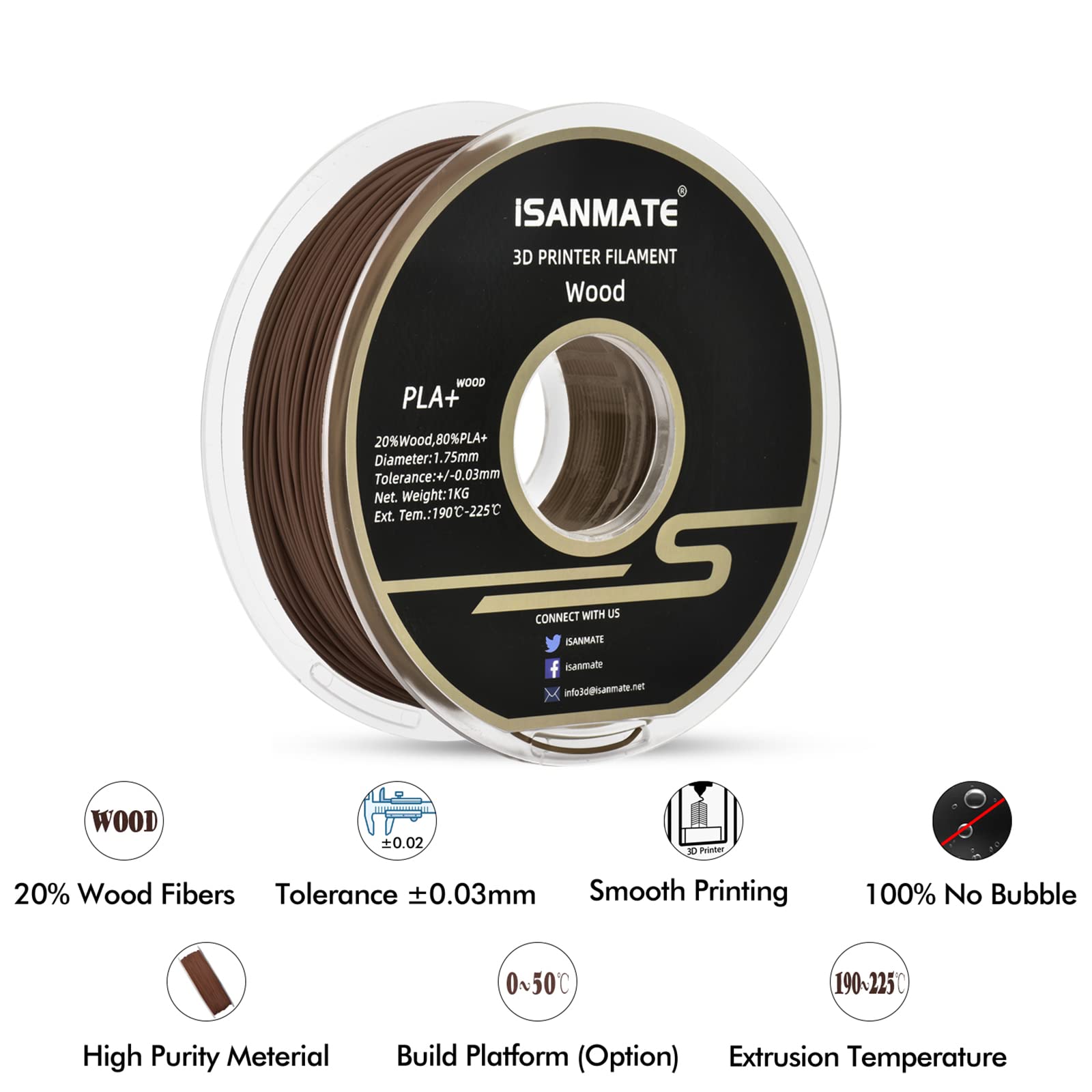 Isanmate Wood Pla Filament, Sandal Wood Filament 1.75Mm, 3D Printer Filament 1 Kg Spool (Update 20% Real Wood Fiber)