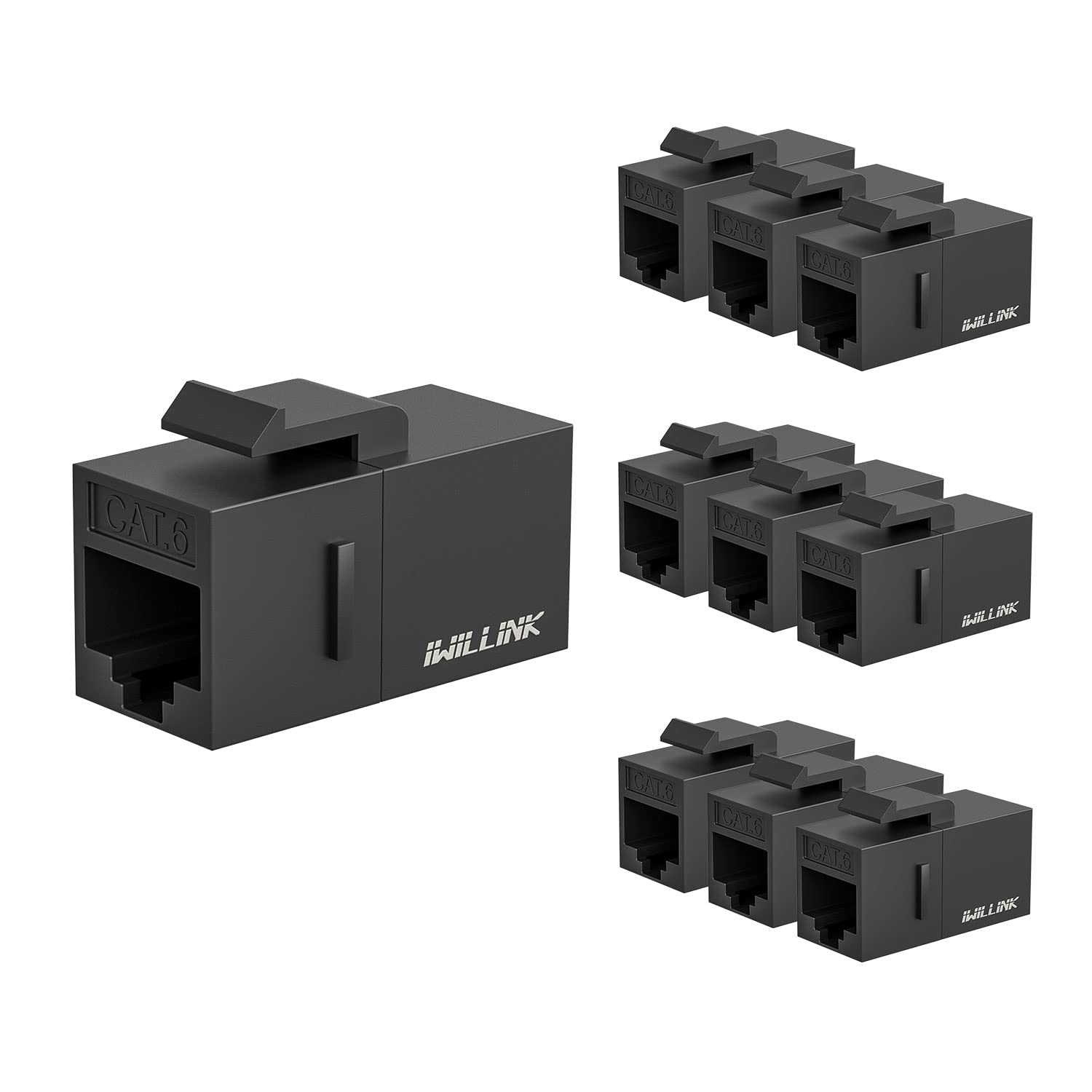 iwillink RJ45 Cat6 Keystone Coupler 10-Pack, Female to Female Cat6 Keystone Jack, UTP Keystone Coupler Insert, Black