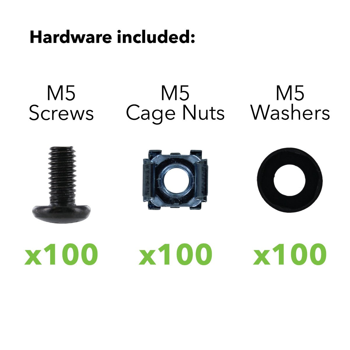 Navepoint M5 Cage Nuts And Screws For Server Shelves Cabinets   100 Pk Rack Mount