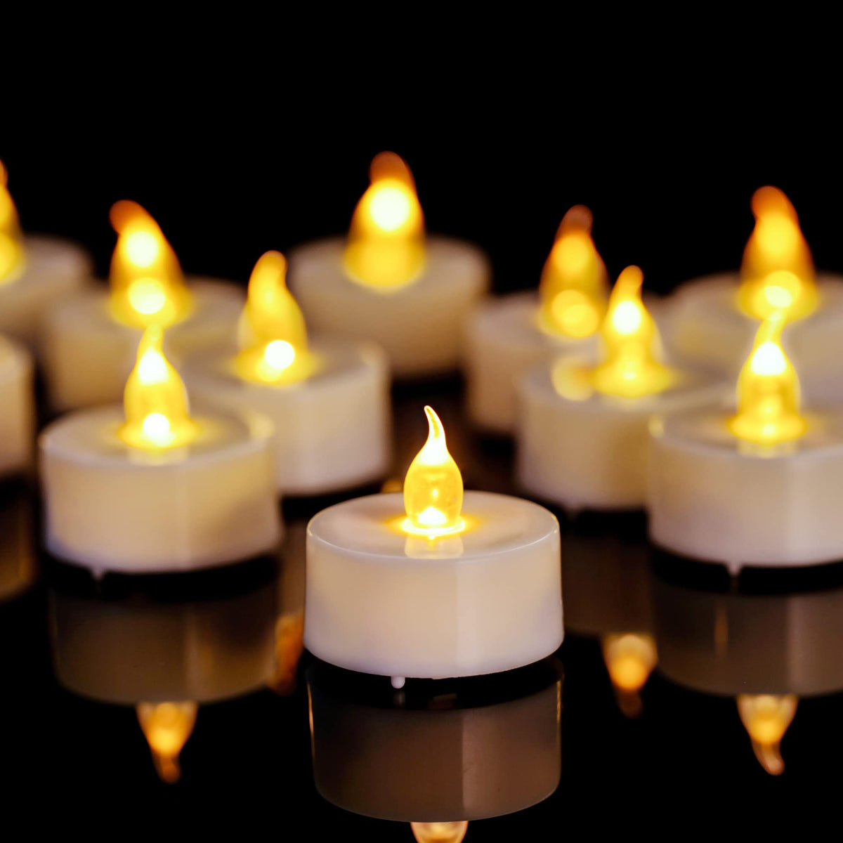 Anziner 24 Pack Flameless Led Tea Lights Candles, Warm Yellow Last 200 Hours,Flickering Tealight Candles,Battery Operated Tea Li