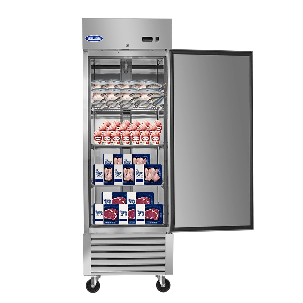 27W Commercial Freezer,23 Cu.ft Refrigerator with 1 Solid Door Reach-In Freezers Stainless Steel,ETL Approved Upright Freeze Sto