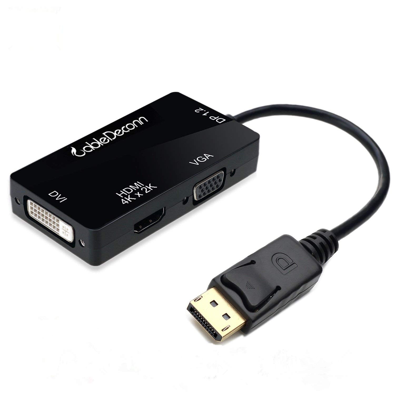 Cabledeconn Displayport 1.2 To Hdmi 4K Dvi Vga 3 In 1 Multi Function Cable Adapter Converter