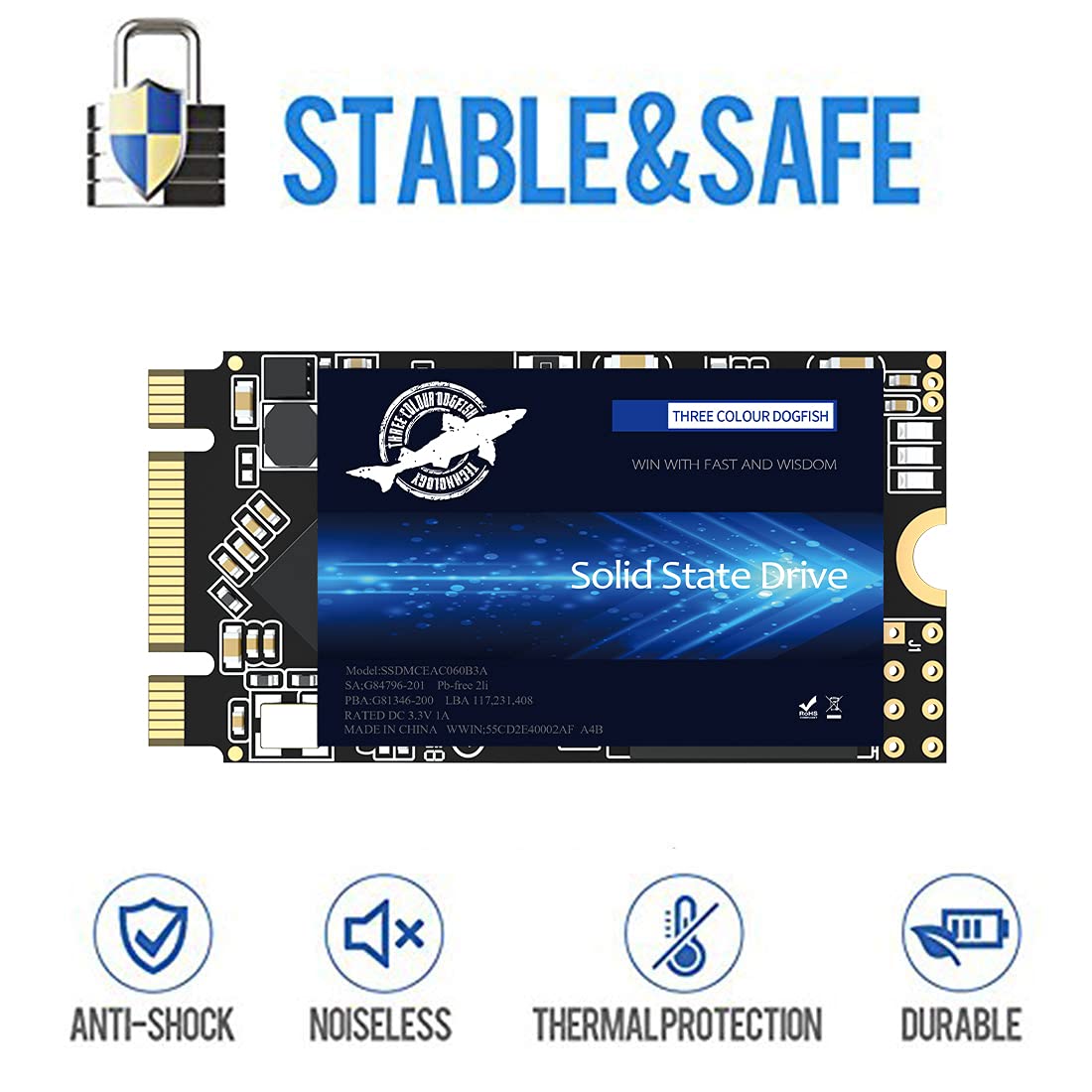 THREE COLOUR DOGFISH M.2 2242 Internal SSD 250GB SATA III 3D NAND TLC