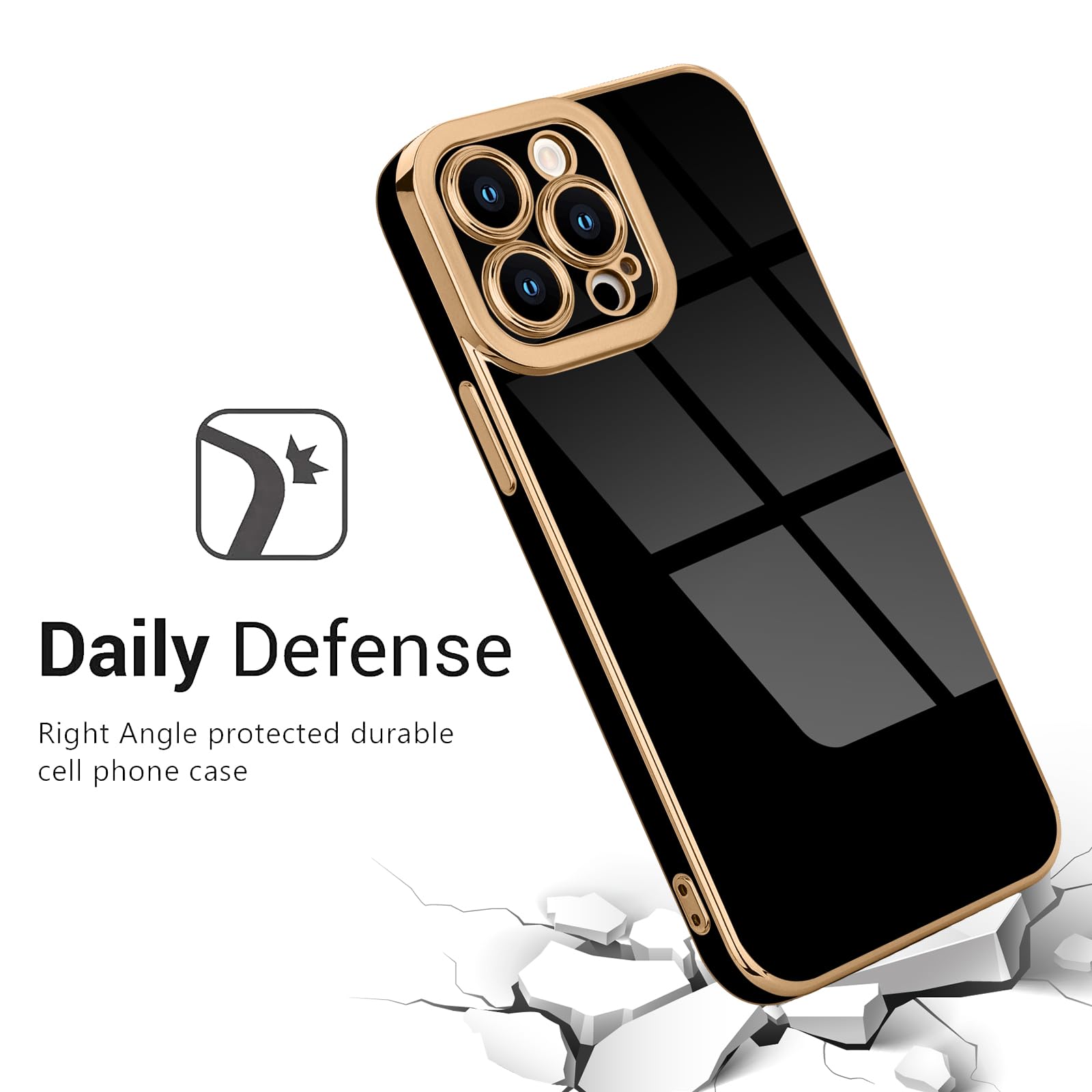 Lafunda Designed For Iphone 13 Pro Max Case, Luxury Plating Cases For Women Girls Cute Golden Edge Shockproof Tpu Bumper Cover W