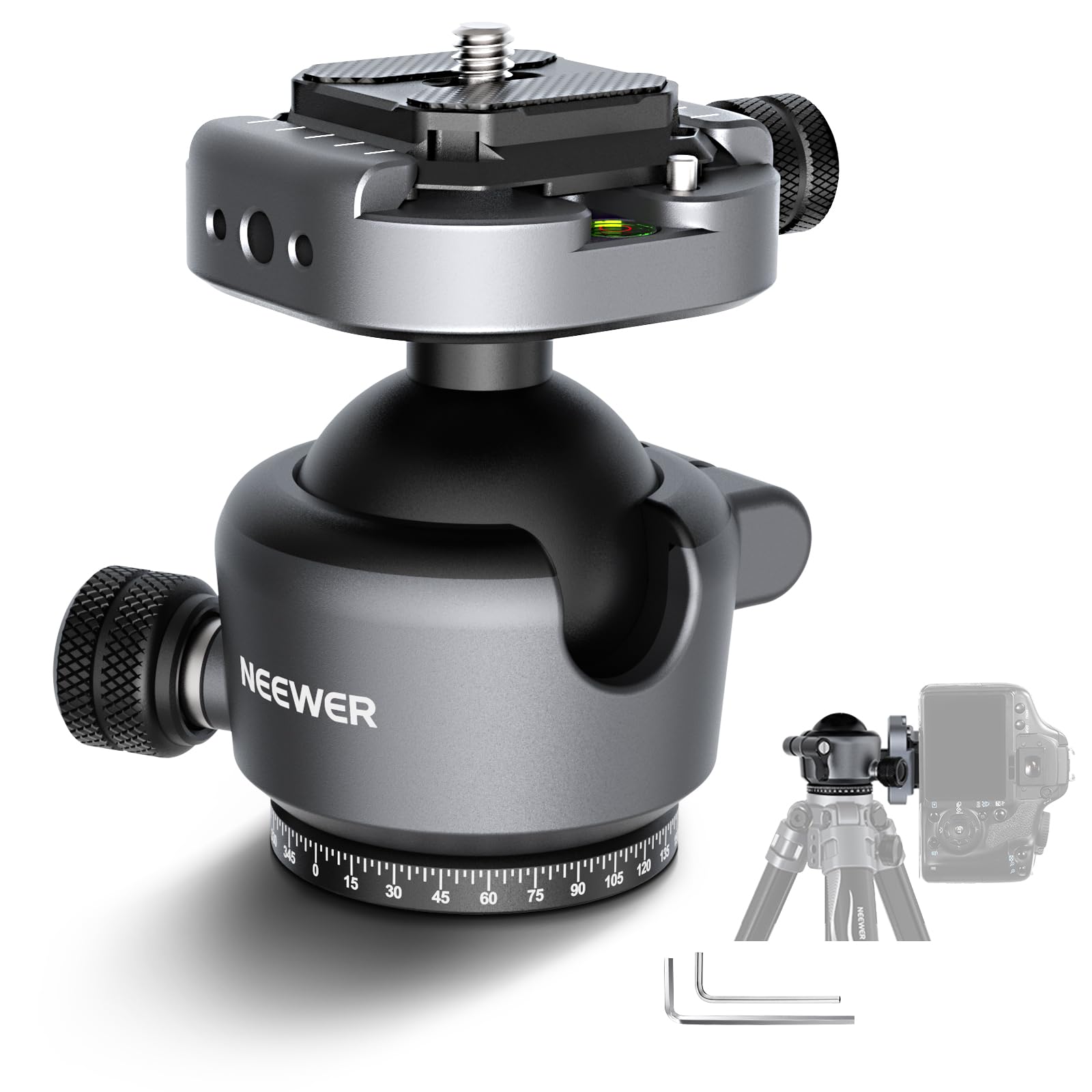 NEEWER GM41 Low Profile Tripod Ball Head, 40mm Metal Panoramic Camera Mount Adapter with 1/4 Arca Type QR Plate Compatible with 