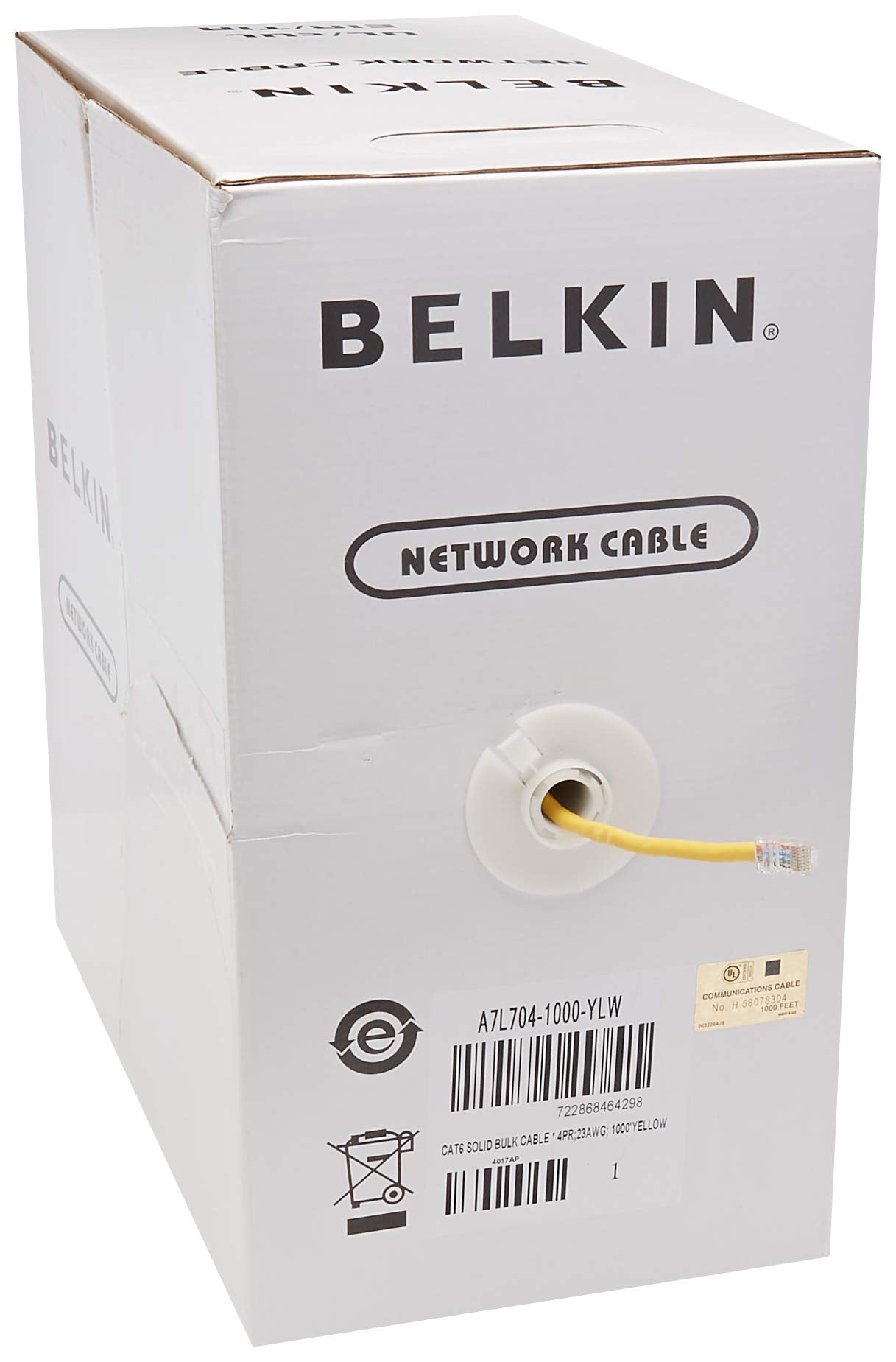 Belkin Cat6 Solid Bulk Cable * 4Pr24Awg 1000 Yellow (A7L704 1000 Ylw)