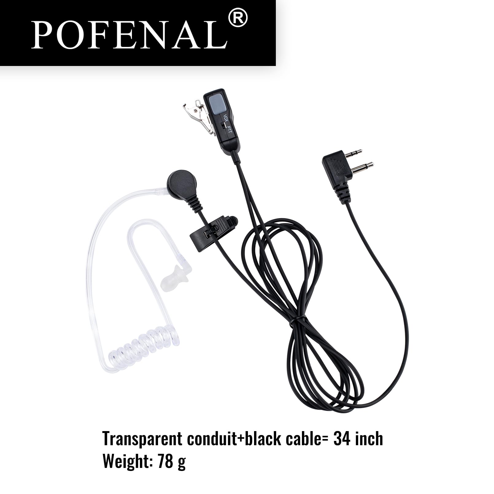 Pofenal Single Wire Walkie Talkie Earpiece Compatible For Midland Gxt Lxt Radio With Ptt Mic Tansparent Air Acoustic Tube Survei
