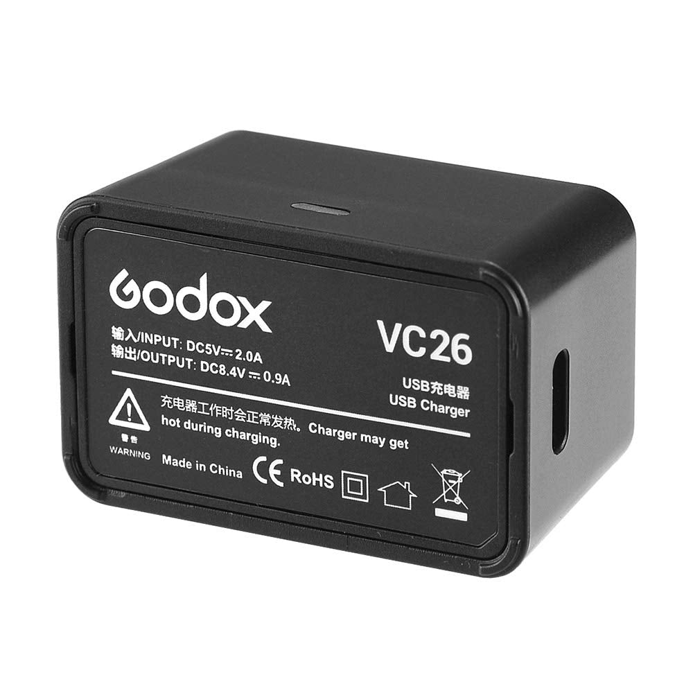 Godox Vc26 Usb Battery Charger Dc 5V Input Dc 8.4V Output For Charging Godox V1S V1C V1N V1F V1O V1P Round Head Flash Battery