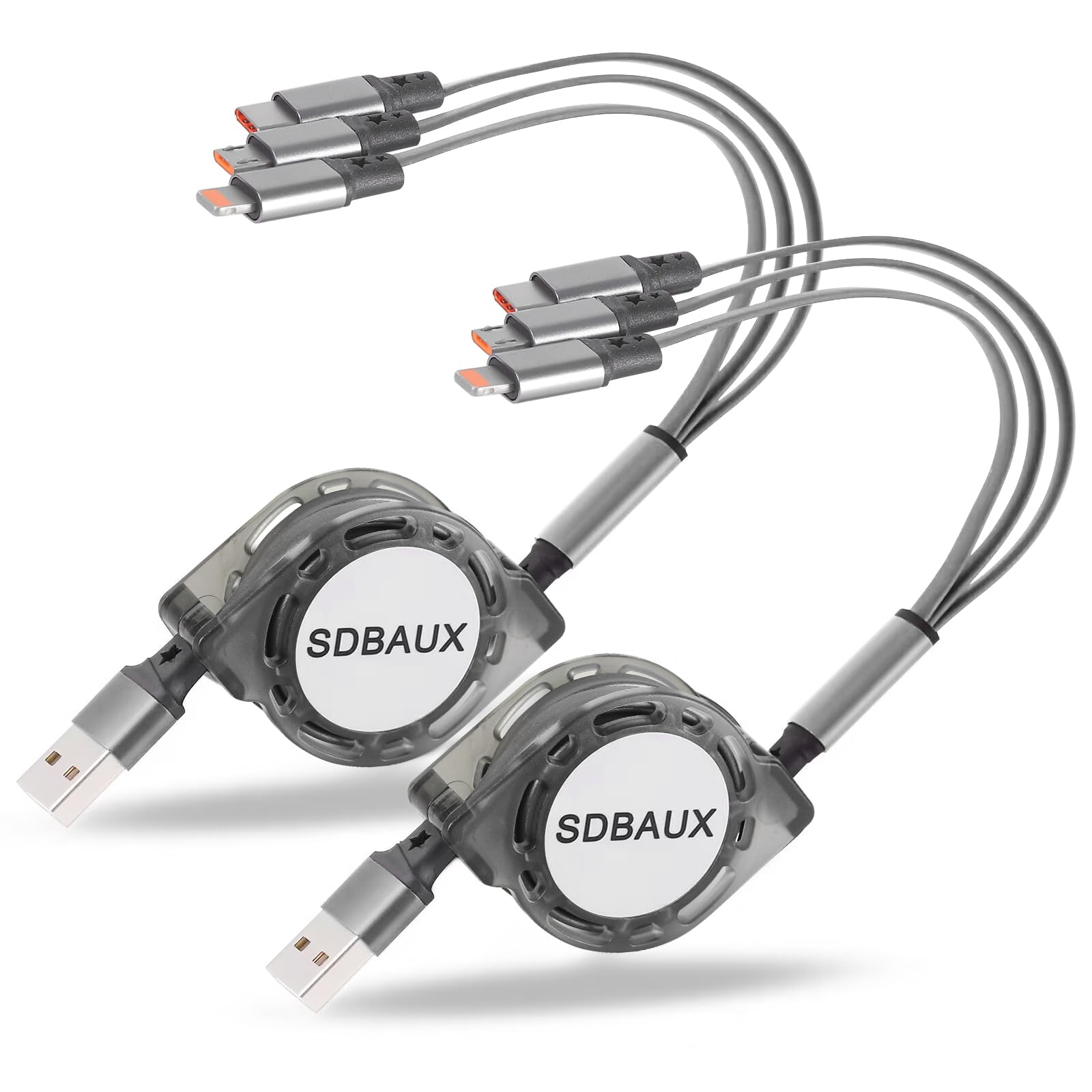 Sdbaux 2Pack Multi Usb Charger Cable Retractable 3 In 1 Multiple Charging Cord Adapter With Mini Type C Micro Usb Port Connector