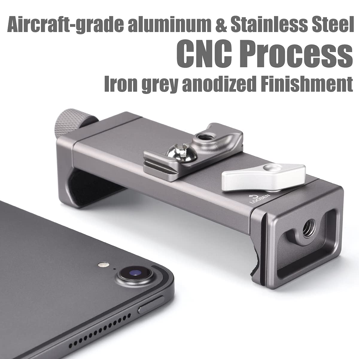 Shinewee Metal Ipad Holder For Tripod Mount, 1/4' Screw, Acra/Rrs Rail Plate Mounts, Fits Ipad 1 2 3 4 5 Mini Air Pro,Universal Tablet Ipad Clamp Holder Tripod Adapter