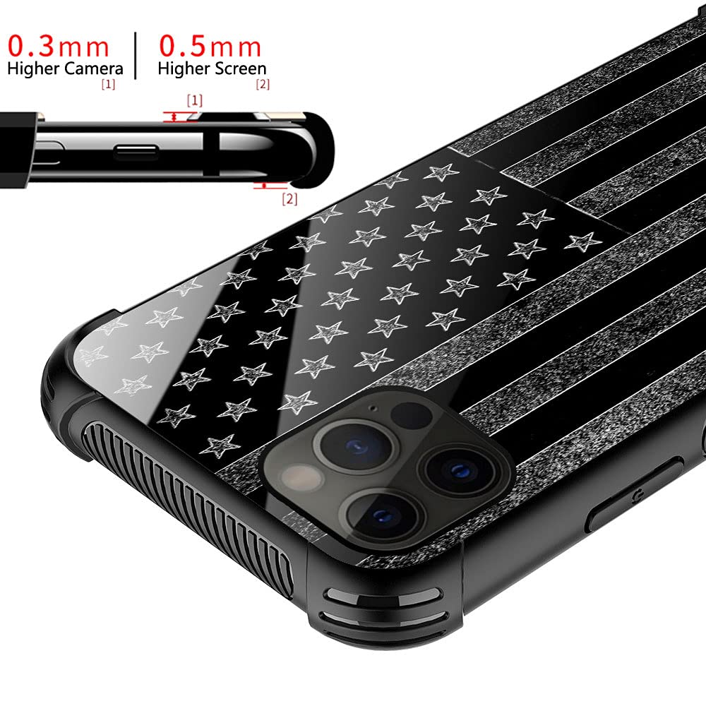 ZHEGAILIAN iPhone 13 Mini Case Tempered Glass TPU Shock Protective Black White American Flag