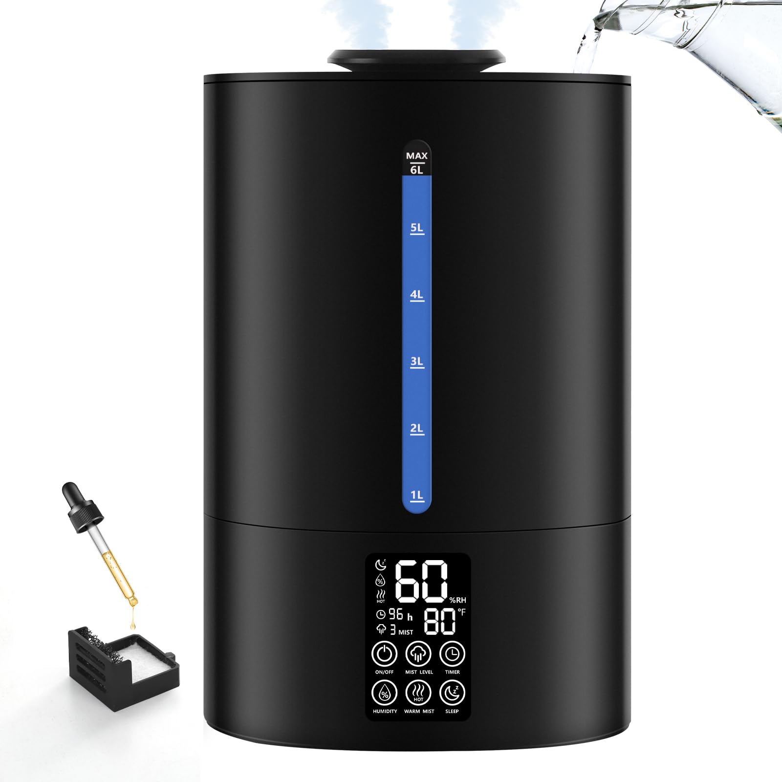 Coolfiqu 6L Humidifiers for Bedroom Large Room Home,Cool and Warm Humidifier for Baby and Plants Hot Mist Top Fill Desk Humidifi