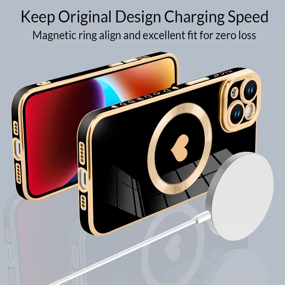 Tharlet Magnetic For Iphone 14 Plus Case [Compatible With Magsafe] Cute Love Luxury Plating Edge Bumper Case With Full Camera Le