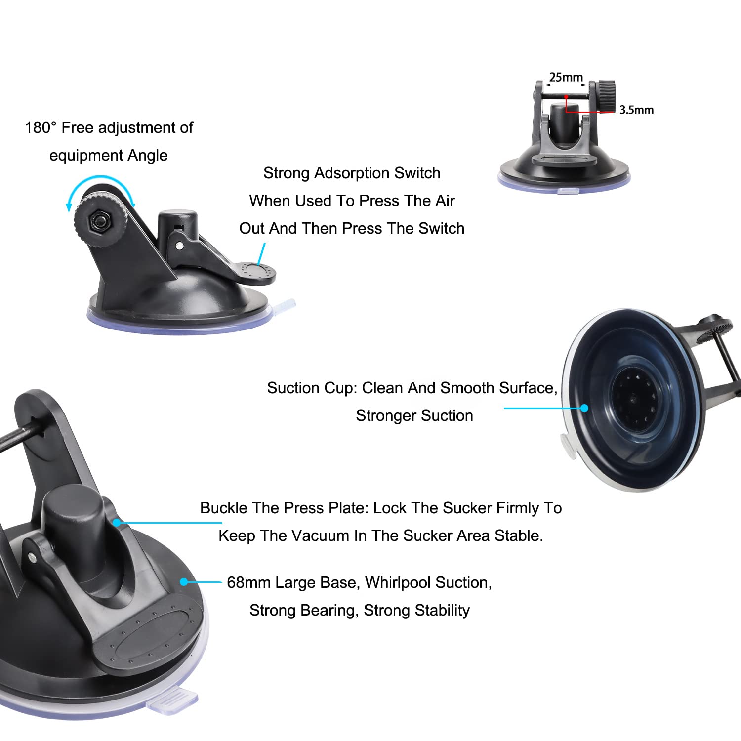 Thtrht 3 Pack Car Dash Cam Holder Suction Cup Base Mount Bracket Stand Connector Without Rotating Joints Adapter 3Rd Gen For Gps