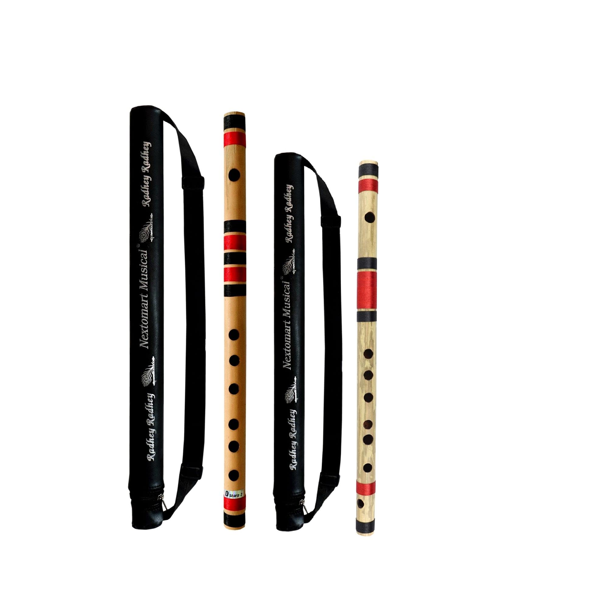 Nextomart Musical Combo Flutes D Sharp 6 Hole (16 Inch) & F Sharp (14 Inch) Bamboo Flute Bansuri With Flute Carry Bag Free