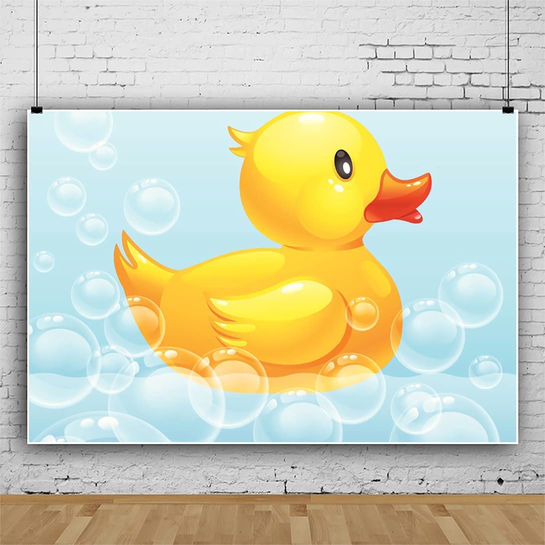 Dorcev 6X4Ft Yellow Swimming Duck Backdrop Bubble Rubber Duck Sweet Baby Shower Blue Background For Photography Newborn Infant K