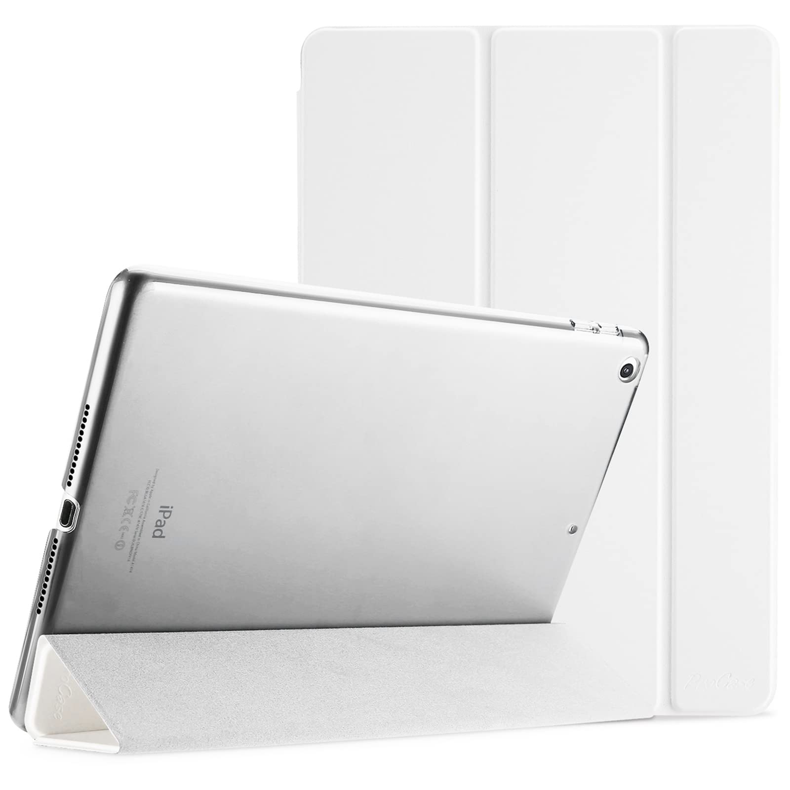 Procase Smart Case For Ipad 9.7 Inch Ipad 6Th/5Th Generation Case 2018 2017(Model: A1893 A1954 A1822 A1823), Ultra Slim Lightweight Stand Case With Translucent Frosted Back Smart Cover  White
