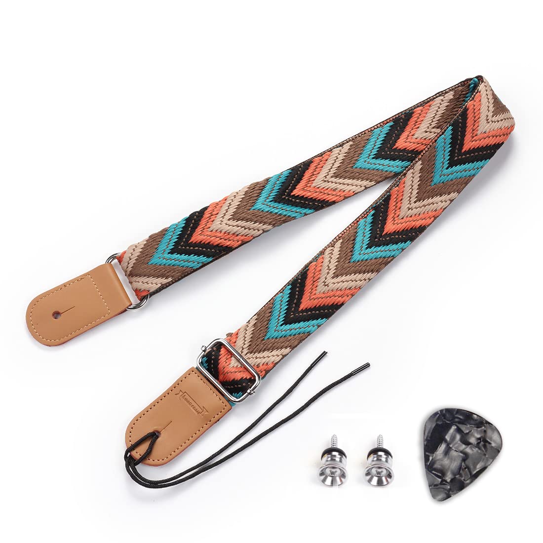 Longteam Simple Linen Leather Ukulele Strap Adjustable Length Durable Uke Straps with Nail, Rope, Picks (Cyan)