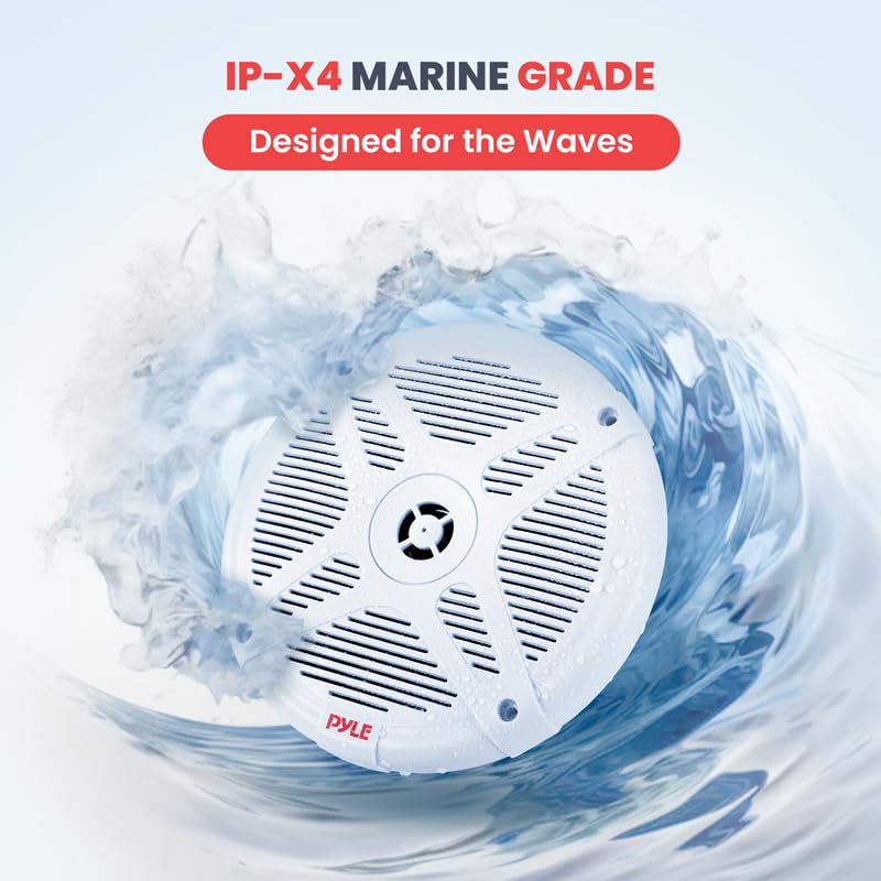 6.5 Inch Bluetooth Marine Speakers - 2-Way Ip-X4 Waterproof And Weather Resistant Outdoor Audio Dual Stereo Sound System With 60