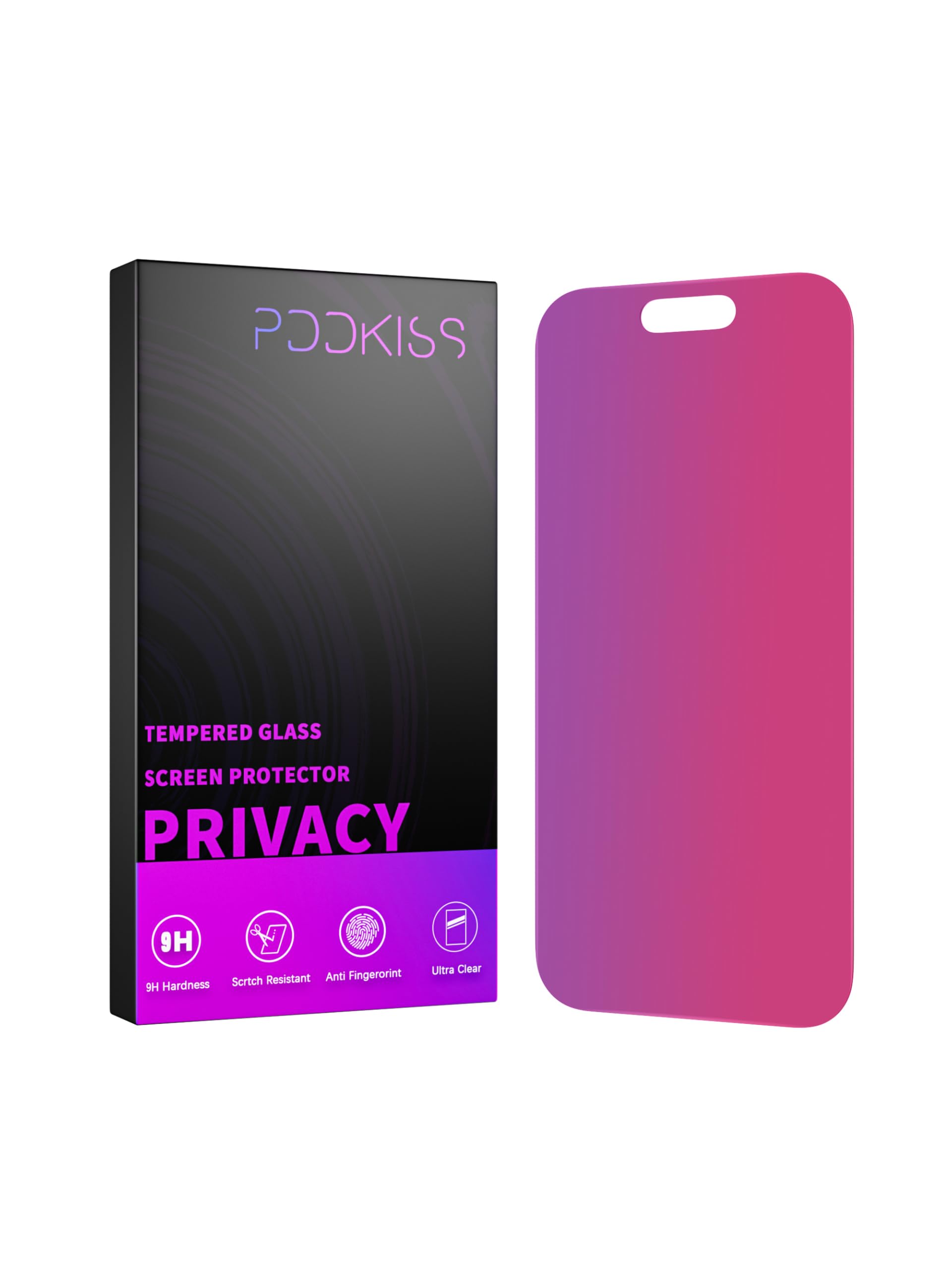 Pddkiss Compatible For Iphone 15 Pro Privacy Screen Protector Tempered Glass 6.1 Inch, Pink Gradient Anti Spy Anti Blue Light Hd
