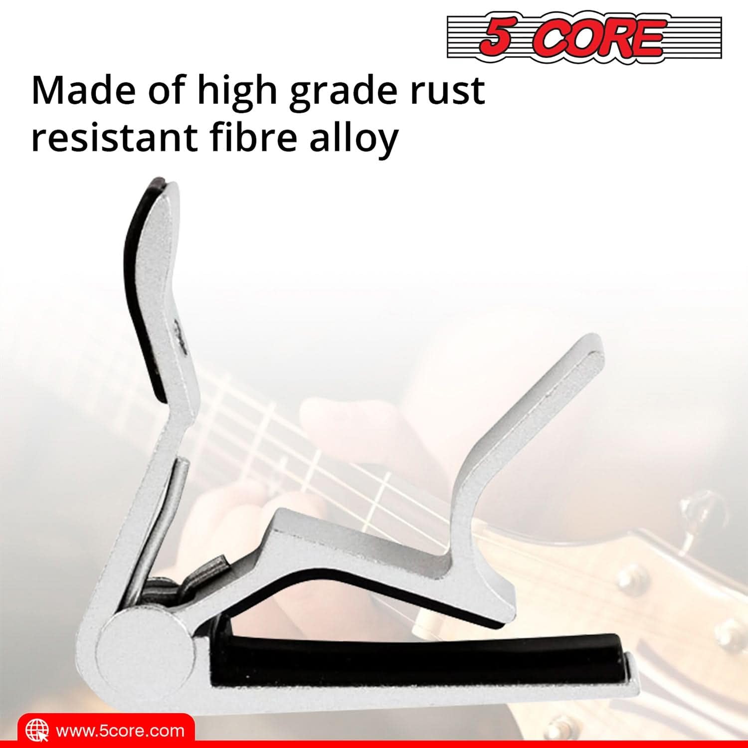 5Core Capo Acoustic Electric Guitar 6 String Quick And Easy Adjustment Classic Clip - Banjo Mandolin Or Ukulele Capotraste Para