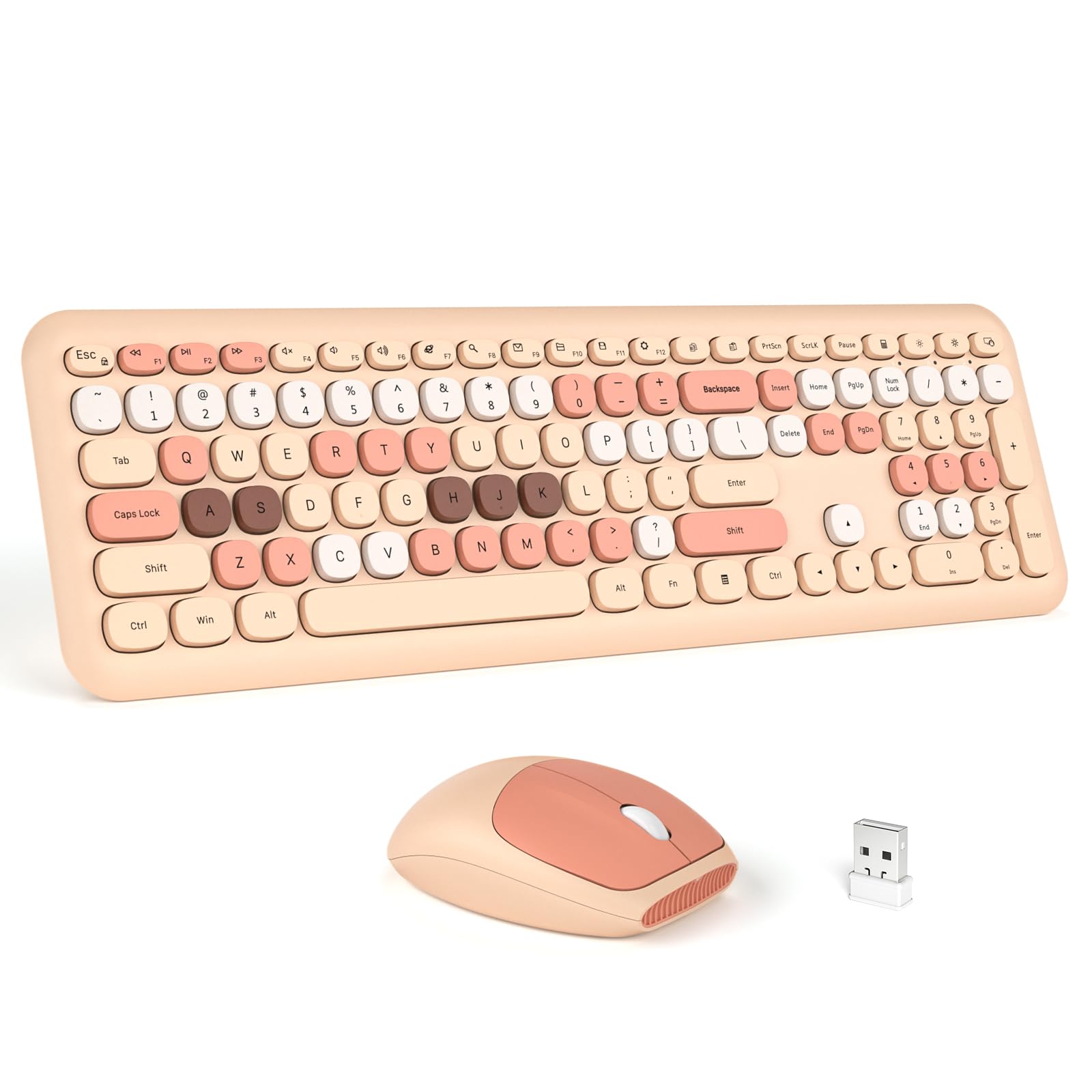Mofii Wireless Keyboard And Mouse Combo   Coffee Full Sized Plug And Play Colorful Keyboard   Silence Keycap Keyboards With Usb 