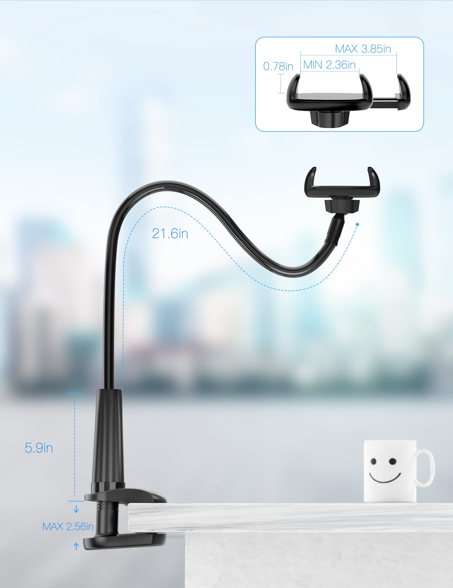 Tryone Gooseneck Phone Holder Stand for Bed Flexible Arm Adjustable Cell Phones Mount Clamp on Desk Bedframe Compatible with iPhone 14 Pro Max 13 12 11 X SE Series/Samsung S22 or Other 4' 7' Devices