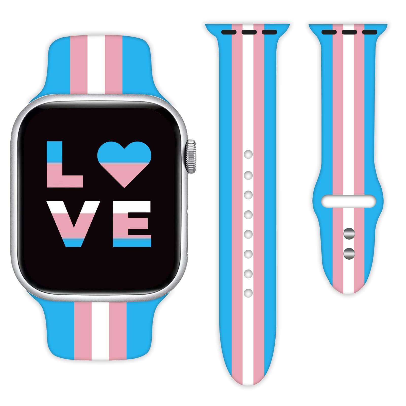 Transgender Pride Flag Watch Band Compatible with Apple Watch 38mm 40mm 41mm 42mm 44mm 45mm for Women Men Gifts Sport Silicone W