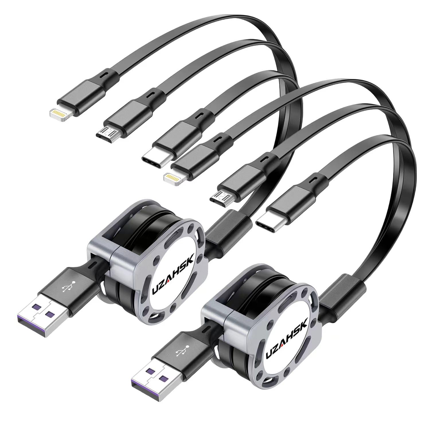 Uzahsk Multi Charging Cable 4Ft 3 In 1 Usb Retractable Phone Charger Cable With Type C/Ios/Micro Usb Port Connector, Compatible