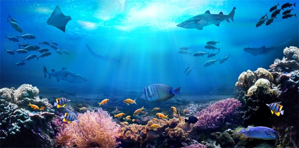 Aofoto 6X3Ft Underwater Scene Backdrop For Photography Aquarium Seabed Rocks Lights Coral And Tropical Fishes Under The Sea Back