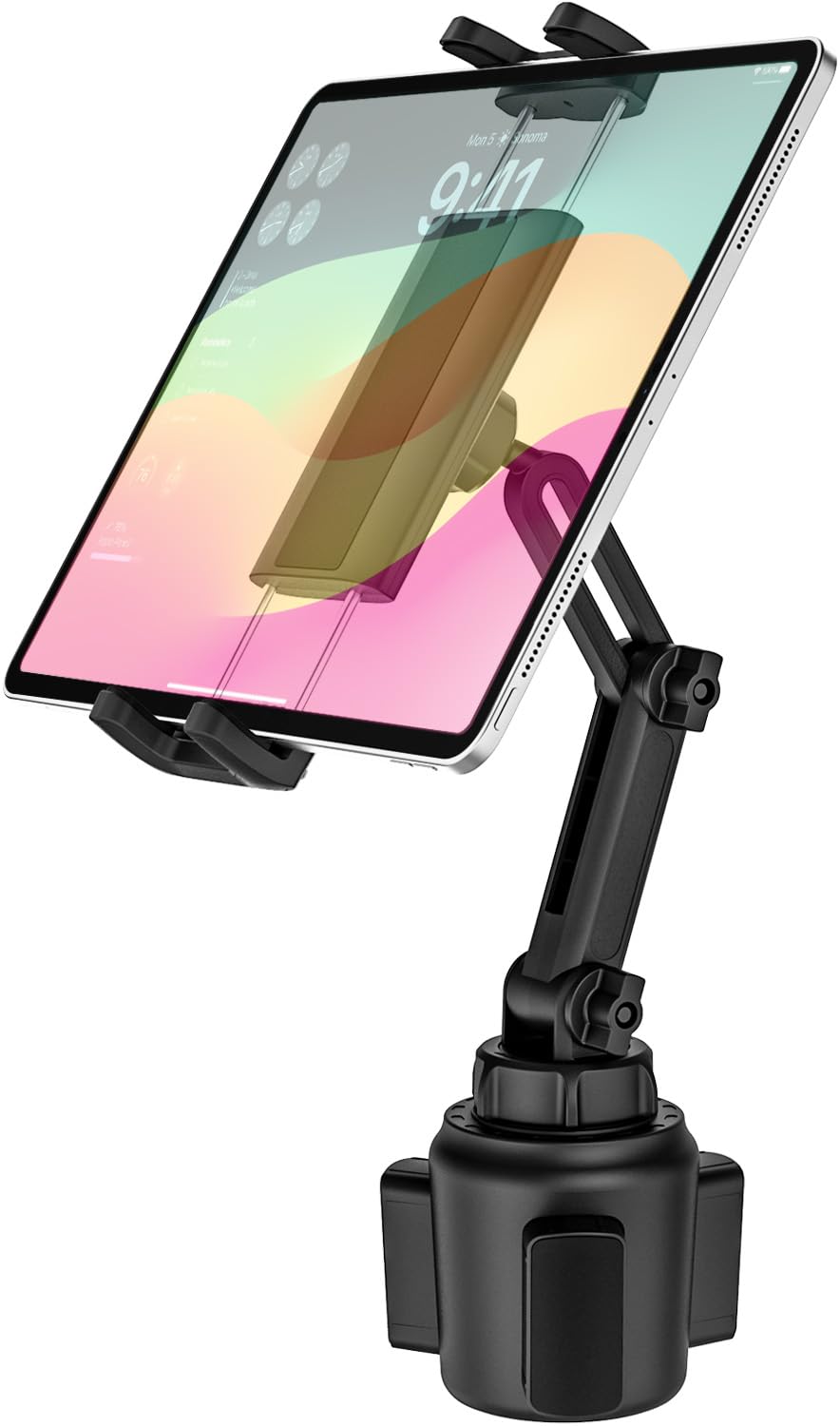 Dosvsi Car Cup Holder Tablet Mount for iPad, [Height & Angle Adjustable] Truck Cup Mount Tablet Holder, Stable Vehicle Cup Stand