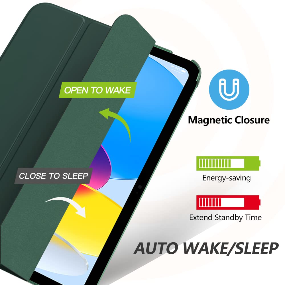 MoKo for iPad (A16) 11th Generation Case 11 Inch 2025, iPad 10th Generation Case 10.9 Inch 2022, Slim Stand Hard PC Translucent Back Shell Smart Cover, Support Touch ID, Auto Wake/Sleep,Midnight Green
