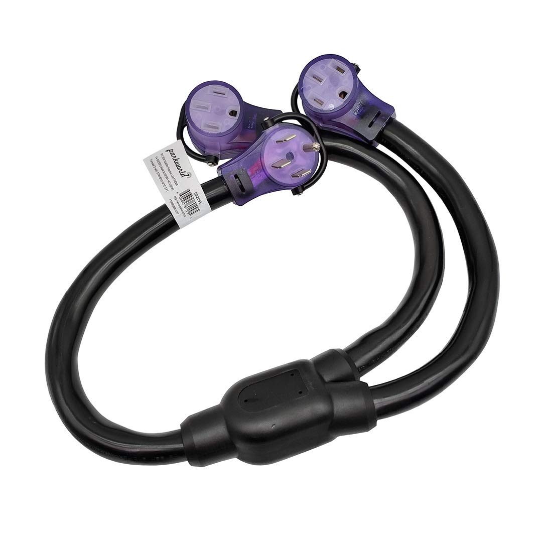Parkworld 692095 Rv 50 Amp Splitter Adapter, 240V Splitter 14 50P Male Plug To Dual 14 50R Female Connector 3Ft (Black)