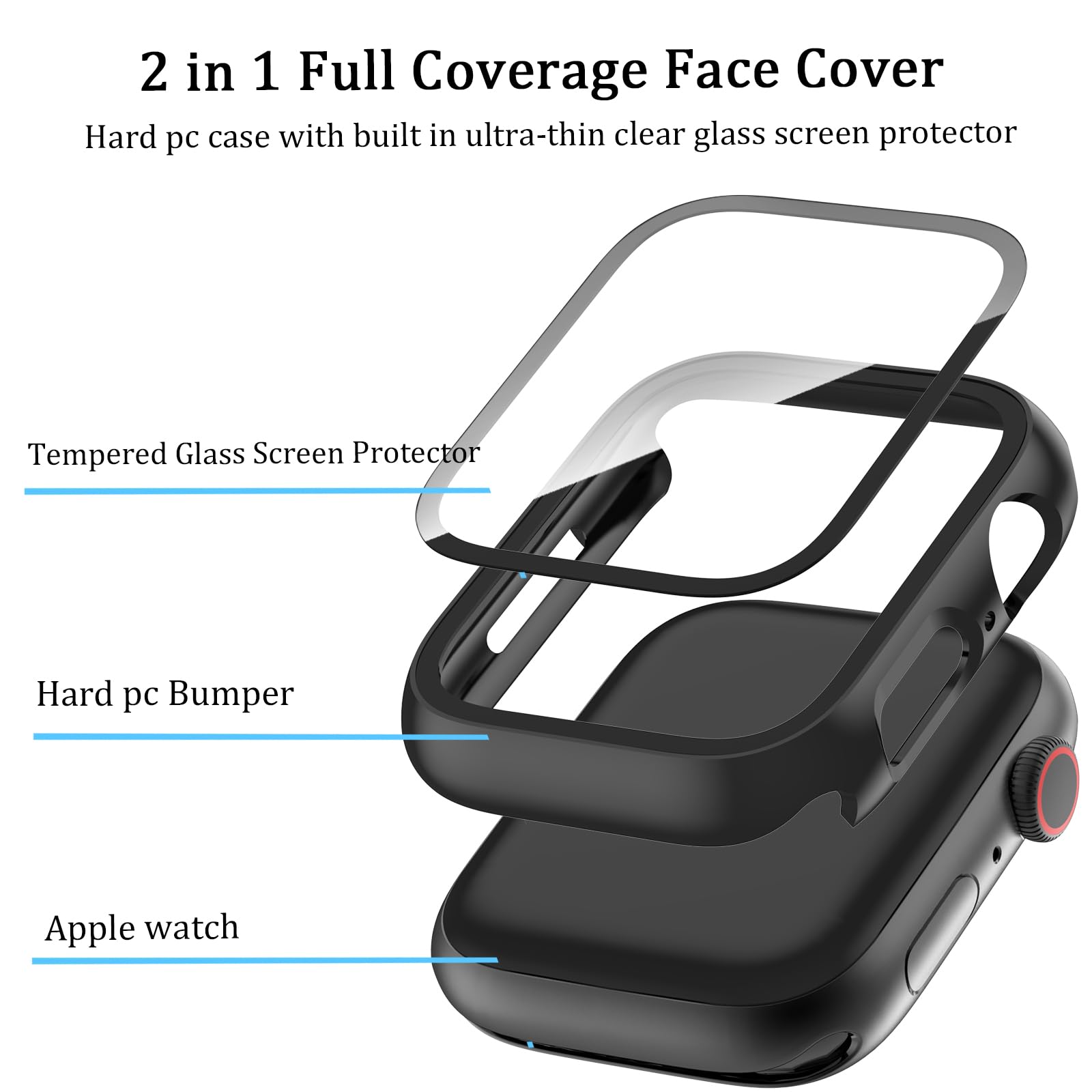 Haanilkyi [6 Pack] Case For Apple Watch 41Mm Series 9 Series 8 Series 7 With Tempered Glass Screen Protector, Ultra Thin Full Co