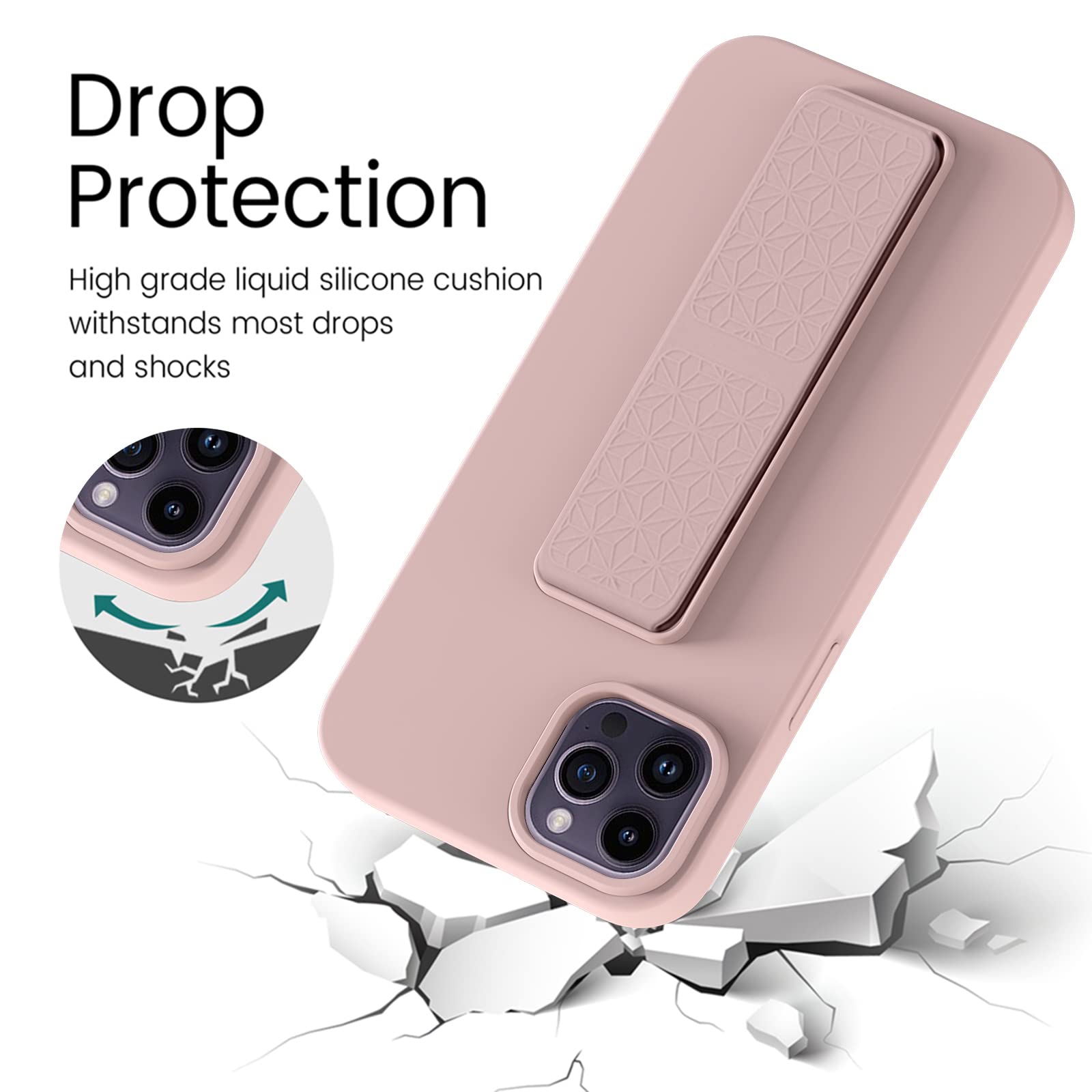 Laudtec Silicone Kickstand Case Compatible With Iphone 15 Pro Case Vertical And Horizontal Stand Hand Strap Metal Kickstand, Fle