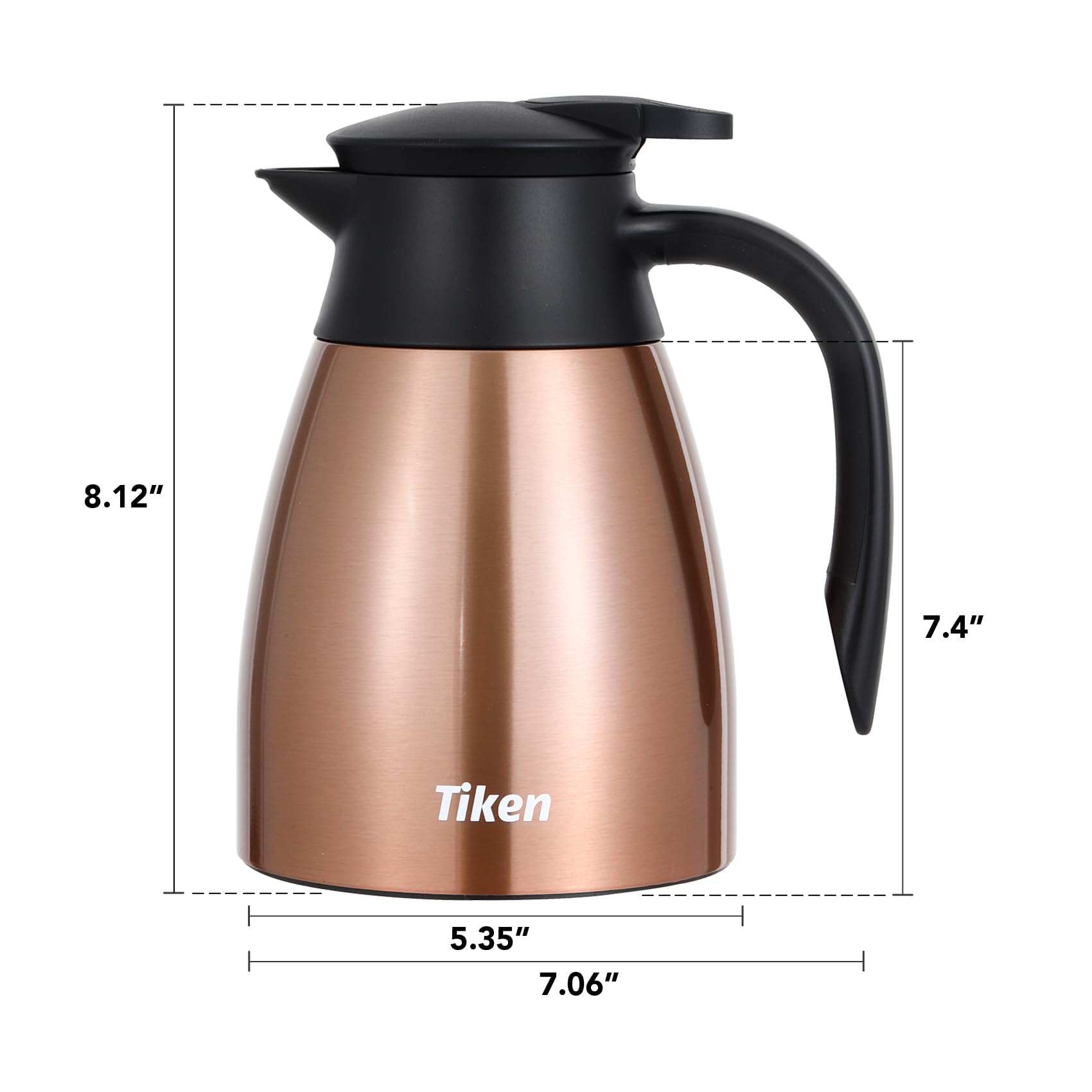 Tiken 34 Oz Thermal Coffee Carafe, Stainless Steel Insulated Vacuum Coffee Carafes For Keeping Hot, 1 Liter Beverage Dispenser (