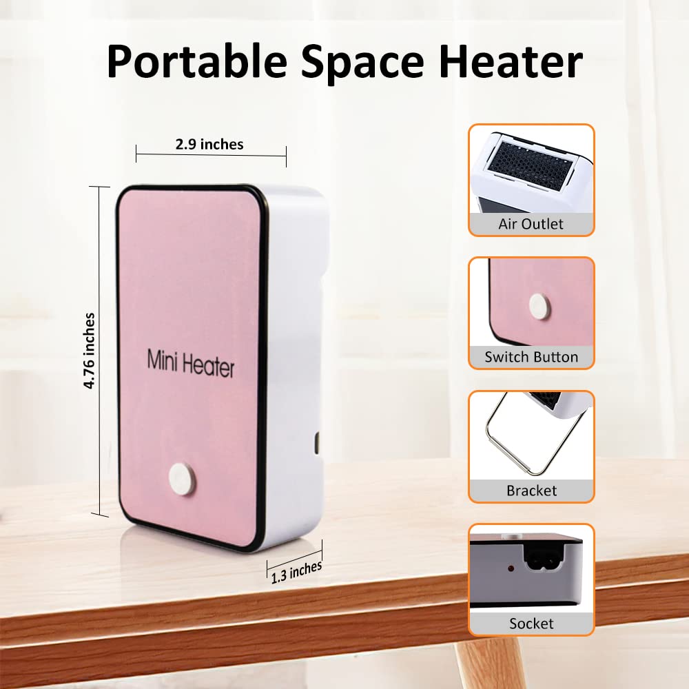 Portable Space Heater Youcidi Mini Desk Heater Electric Fan Air Warmer For Room/Office/Desktop Pink