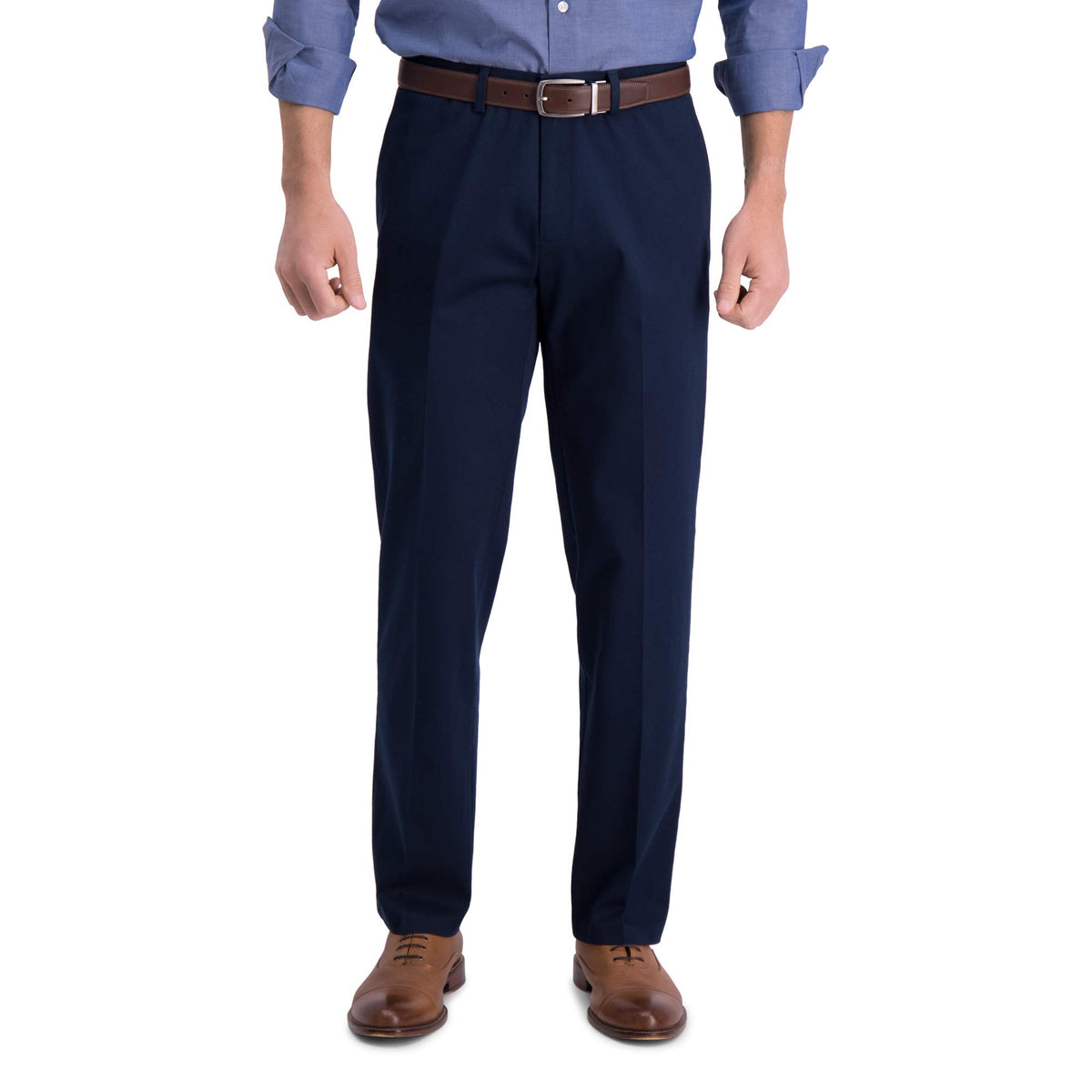 Haggar Mens Iron Free Premium Khaki Straight Fit Flat Front Flex Waist Casual Pant Dark Navy 32 X 34