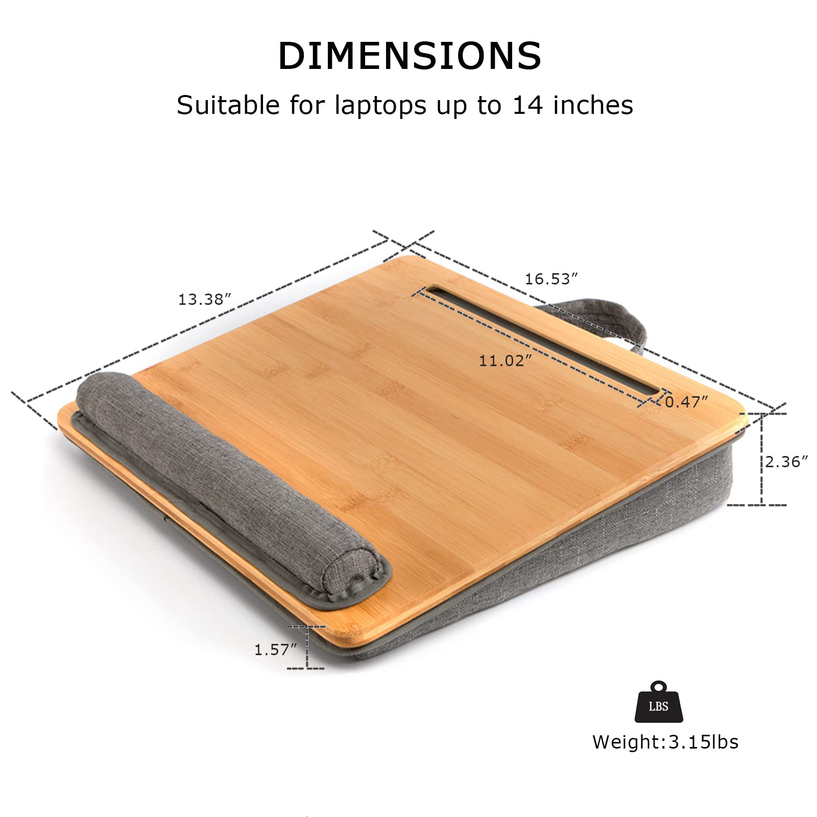 Sumisky Lap Desk Portable Laptop Stand With Cushion, Bamboo Platform With Phone Holder, Wrist Pad Fits Up To 15.6 Inch Laptops