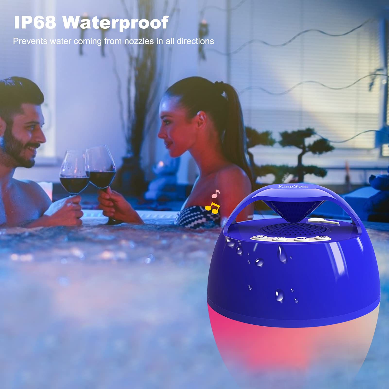 Portable Bluetooth Pool Speaker,Hot Tub Speaker With Colorful Lights,Ip68 Waterproof Floating Speaker,360� Surround Stereo Sound,85Ft Bluetooth Range,Hands Free Wireless Speakers For Shower Spa Home
