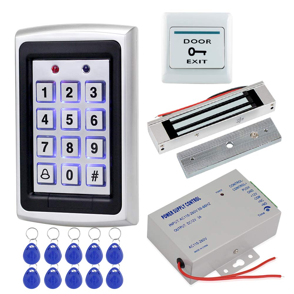 Hfeng Full Kit Door Access Control System 125Khz Rfid Keypad Reader Metal Case + 180Kg Electromagnetic Lock + Dc12V 3A Power Sup