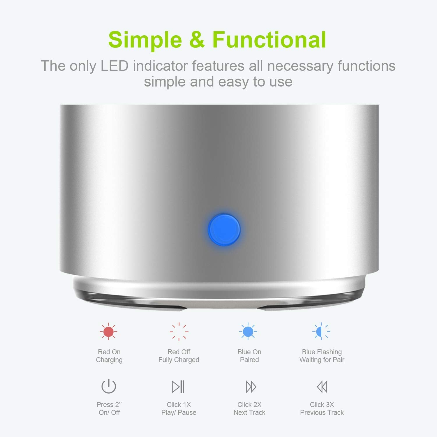 Travel Case Packed, Wireless Mini Bluetooth Speaker With Custom Bass Radiator. Ewa A106, Small But Loud, The Next Generation Of Portable Speakers For Home, Outdoors, Shower (Silver)1.89* 1.57 Inches